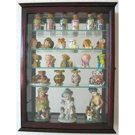 Shelf Curio Case - Wall Curio Cabinet With Glass Shelves and Door, Mirrored Background SC06B (Cherry)