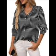 thumbnail image 3 of Camisas de Mujer con Botones, Blusas Clásicas A Rayas de Larga con Cuello y Bolsillo para Oficina. Negro S, 3 of 9