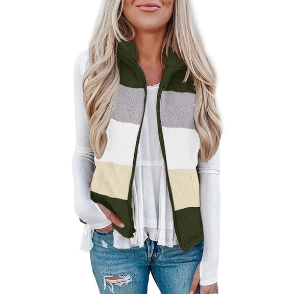 Baqcunre Winter Coats For Women Women'S Spliced Fashion Casual Sleeveless Pocket Zipper Coat Jackets For Women Womens Fall Fashion 2023 Army Green L