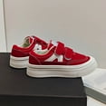 thumbnail image 4 of Kids Sneakers Boys Girls Fashion Color Block Hook and Loop Flat Walking Shoes Casual Slip on Running Athletic Shoes Red 1.5 Big Kid, 4 of 6