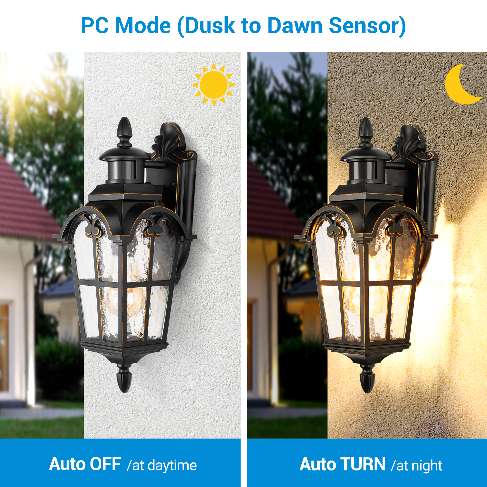 DEWENWILS Outdoor Vintage wall light Fixture with Motion Sensor sconce  Exterior Porch Light Backyard,Gardens Wall Lantern, ELT listed E26 bulb  socket