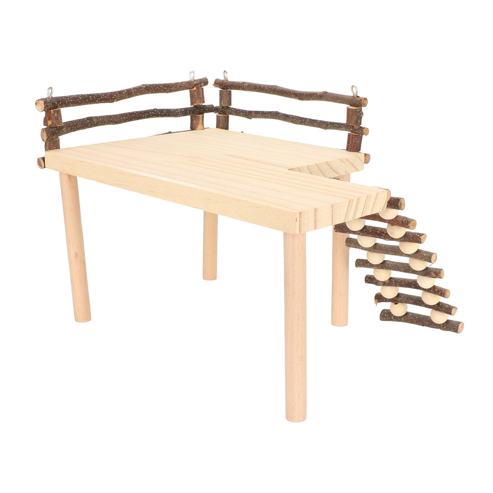 Natural Wooden Hamster Climbing Play Platform with Ladder - Double Layer Small Animal Exploration Activities Toy Bed for Eating Playing Resting, 11.4 x 10.6 x 1.6 inches / 29.0 x 27.0 x 4.0 cm