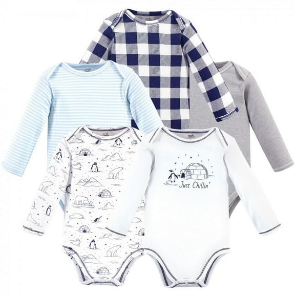 Touched by Nature Organic Cotton Long-Sleeve Bodysuits 5pk, Arctic, 9-12 Months