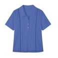 thumbnail image 4 of YanHoo Summer Shirts for Women Lapel Button Up Short Sleeve T-Shirts Loose Fit Pullover Tops Casual Solid Color Tee, 4 of 8