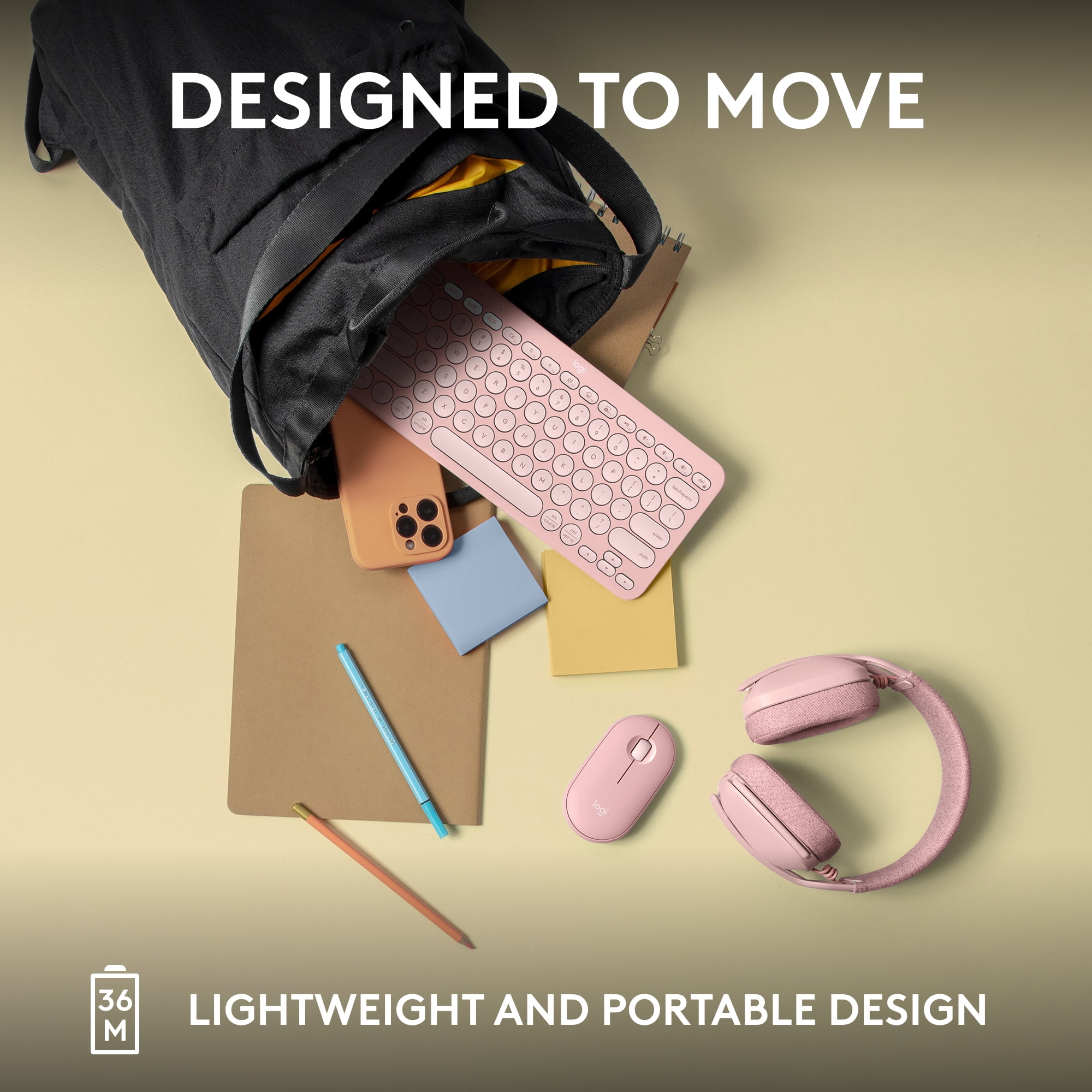 Logitech Pebble Keys 2 K380s, Multi-Device Bluetooth Wireless Keyboard with Customizable Shortcuts, Slim and Portable, Tonal Rose