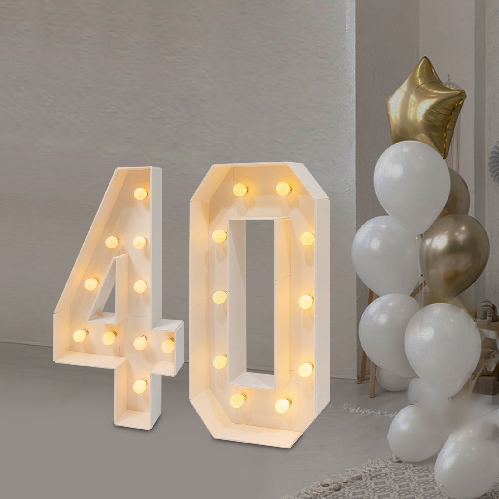 DENEST 40 Light Up Numbers with 20 LED Bulbs, 40th Birthday Party Decoration for Anniversaries
