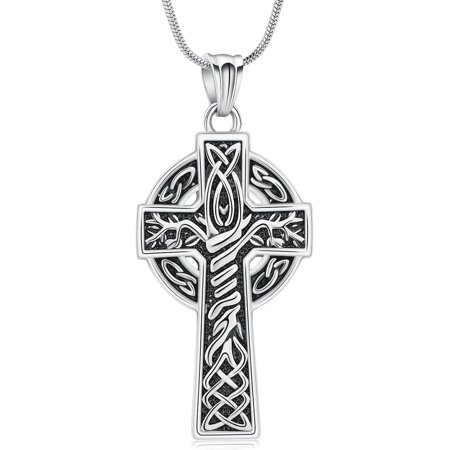 Celtic Cross Urn Necklace for Men Cremation Jewely Stainless Steel Memorial Pendant Keepsakes Gifts for Ashes Holder