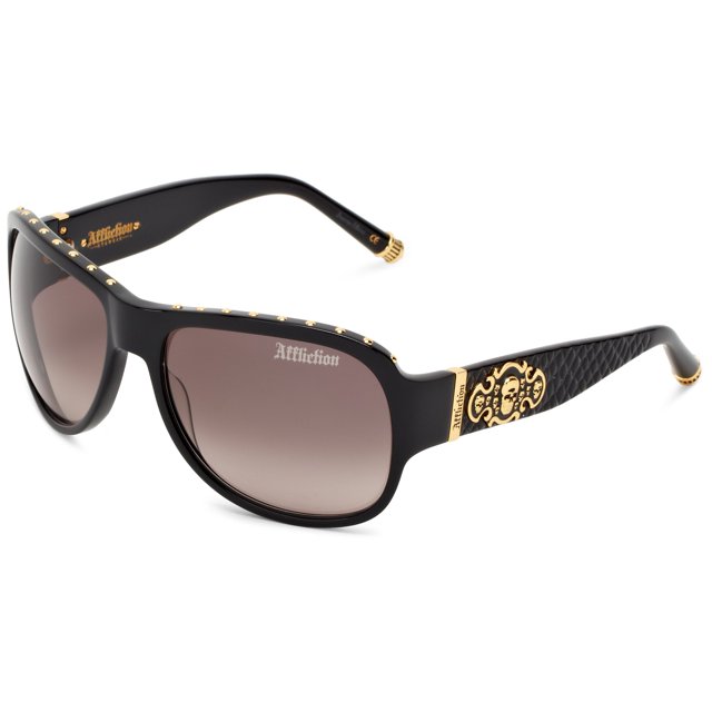 Affliction Lunettes de Soleil pour Femmes Raven, Noir & Or Antique, 64 mm