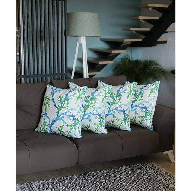 Housse de Coussin Carrée Corail Bleu Marine (Ensemble de 4)