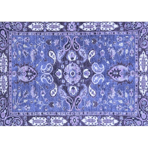 Ahgly Company Indoor Rectangle Geometric Blue Traditional Area Rugs, 7' x 10'