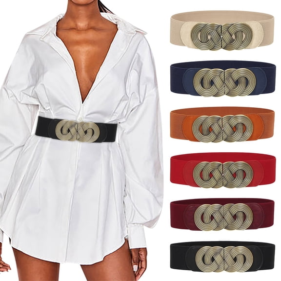Women's Vintage Wide Elastic Stretch Belt with Interlock Buckle Fashion Style