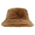 thumbnail image 2 of Women's Faux Fur Bucket Hat, Winter Plush Fisherman Cap with Soft Pile Lining, Crushable Warm Hat for Skiing and Travel, Fuzzy Insulated Bucket Hat for Cold Weather Activities - Brown, 2 of 7