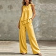 thumbnail image 5 of Karymi Workout Sets for Women Two Piece Outfit Set, Crew Neck Sleeveless Asymmetric Layered Tank Top, High Waist Wide Leg Pants with Pockets, 5 of 5