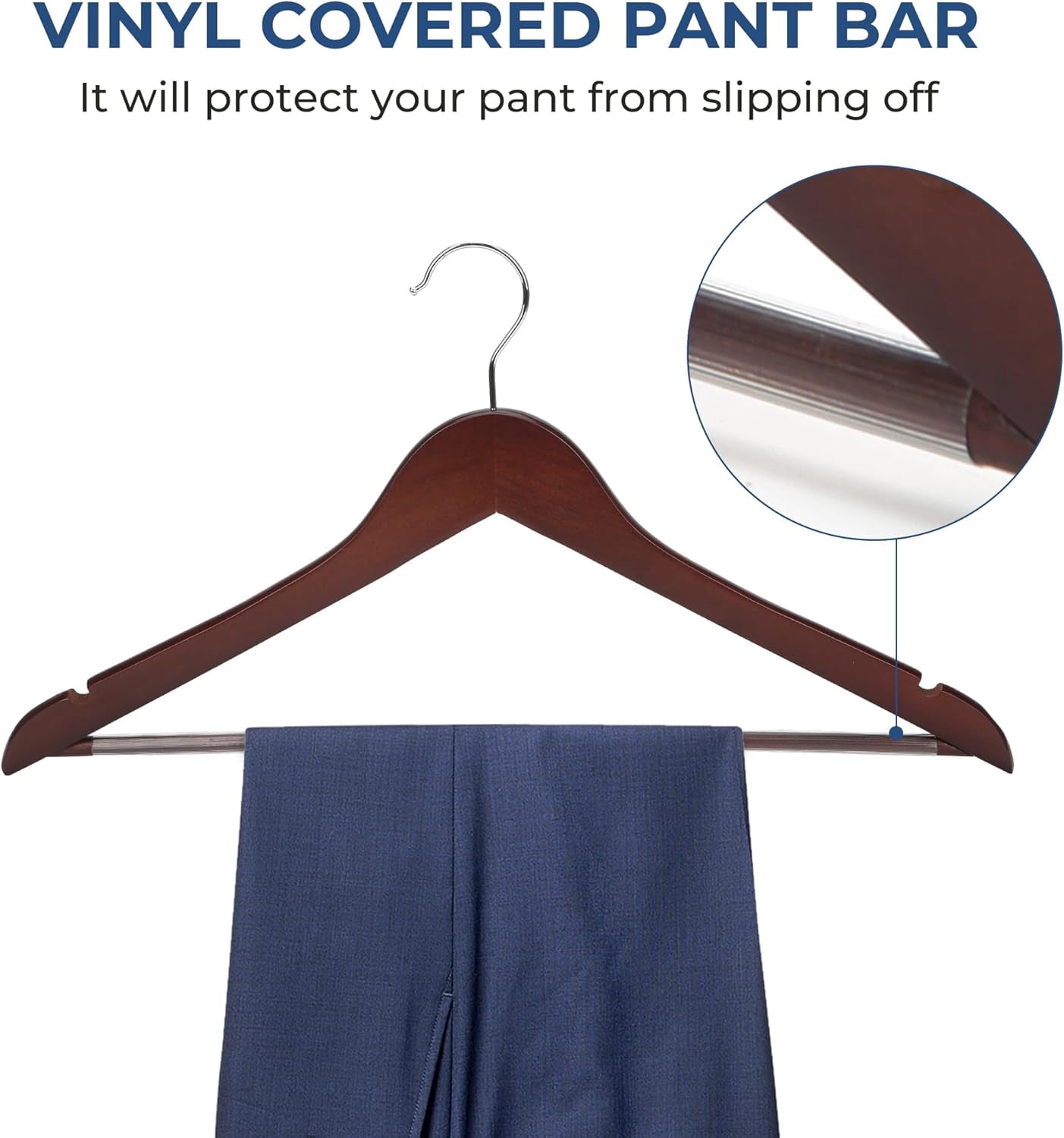 Wooden Coat Hangers,  Wood Suit Hangers with Non Slip Pant Bar - Extra Smooth and Splinter Free Walnut Finish Wooden Suit Hangers for Closet Organization