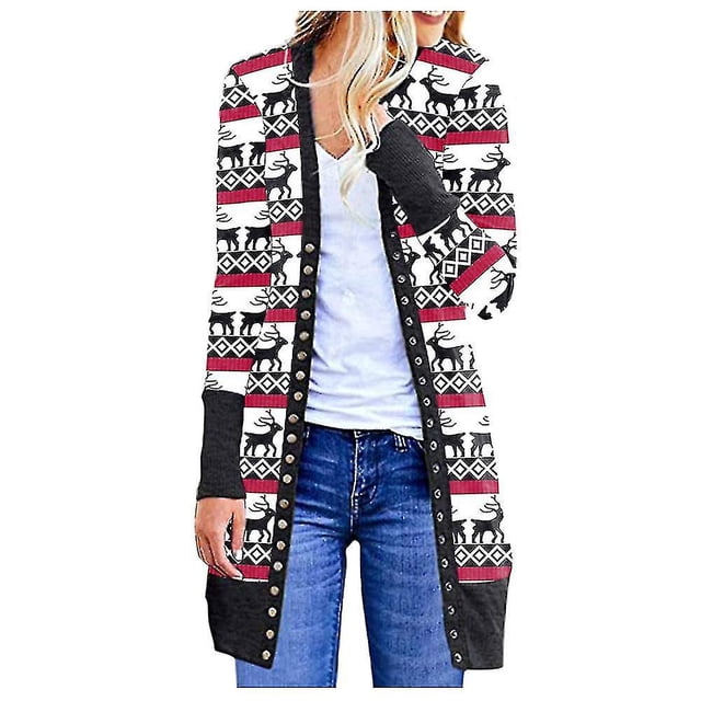 Cárdigan de Navidad para mujer, jersey de Navidad de manga larga, abrigo frontal abierto informal