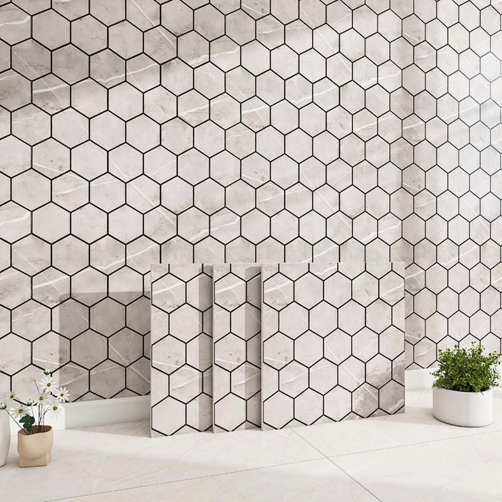 20 Pcs Hexagon Non-Slip Floor Sticker for Home Decor, 12" x 12" Peel and Stick Self-Adhesive Wall Sticker for Living Room Kitchen Bathroom