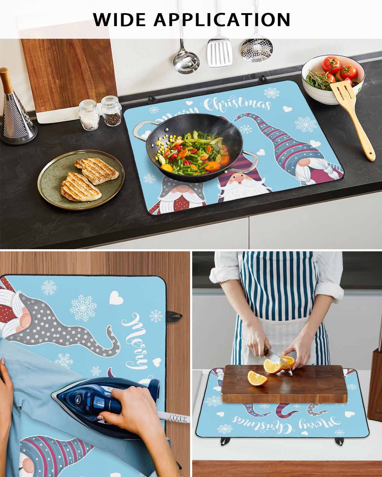 Large Induction Cooktop Protector Mat Christmas Blue Stove Top Covers for Electric Stove, Cute Gnomes Xmas Winter Snowflakes Decorative Stove Burner Cover Mats, Glass Top Stove Cover