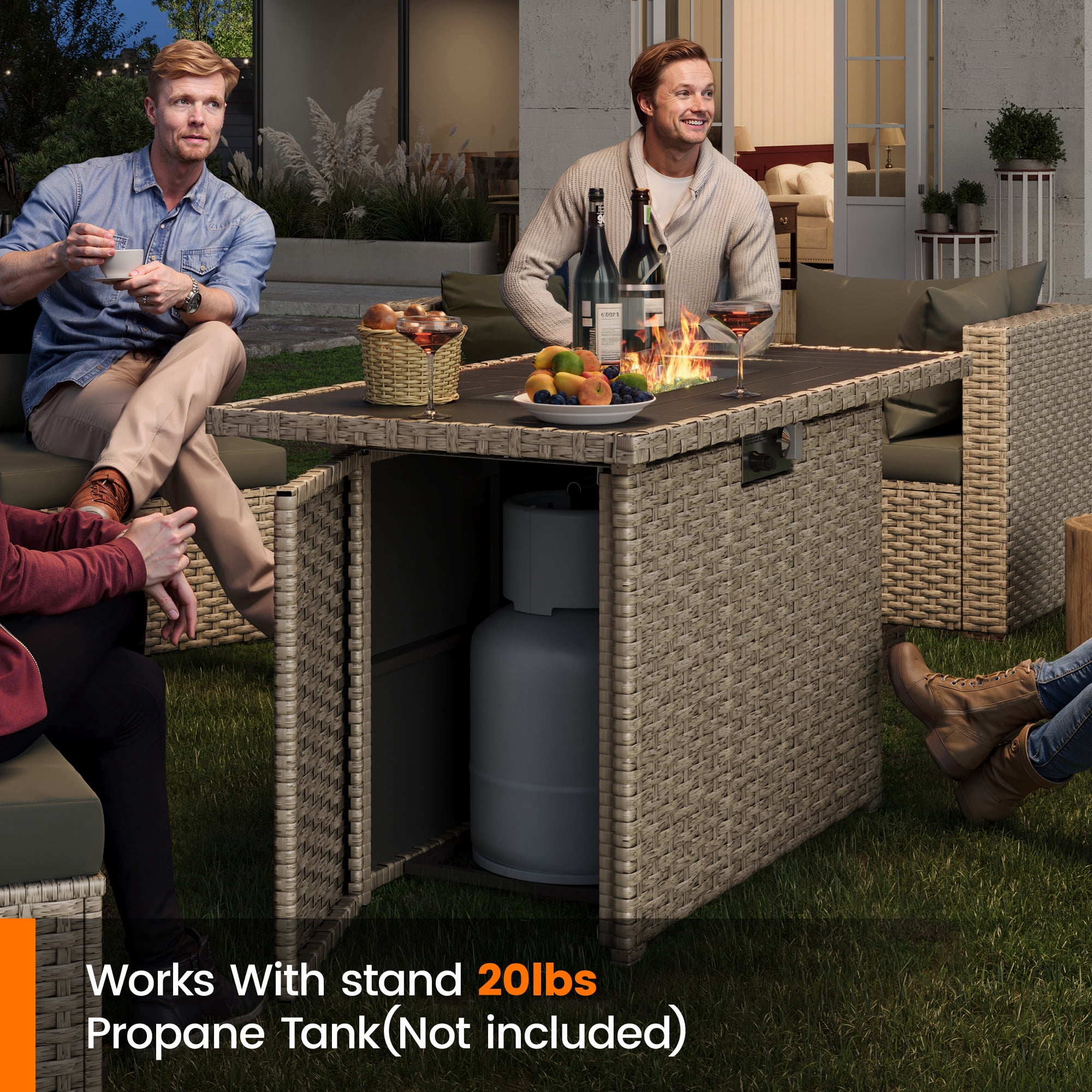 MRUAKA 9 Pieces Patio Conversation Set with Firepit, Outdoor Sectional PE Rattan Wicker Furniture Seat,Dark Gray