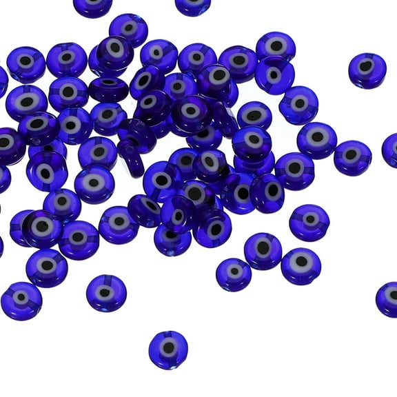 Uxcell 6mm Flat Evil Eye Beads, 100 Pcs Turkish Evil Eye Charm Round Shape Spacer Beads for DIY Art Craft Bracelet Necklace,Dark Blue
