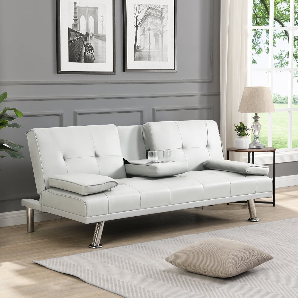 White Faux Leather Click Clack Sofa Bed Matttroy