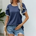 thumbnail image 2 of IROINNID Plus Size Tops For Women Leisure Solid Color Round Neck Comfortable Loose Short Sleeve Blouse, 2 of 5