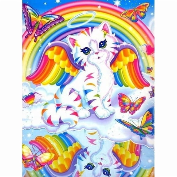 Colorful Rainbow Angel Kitten Birthday Edible Icing Image Cake Topper, by Tnct.