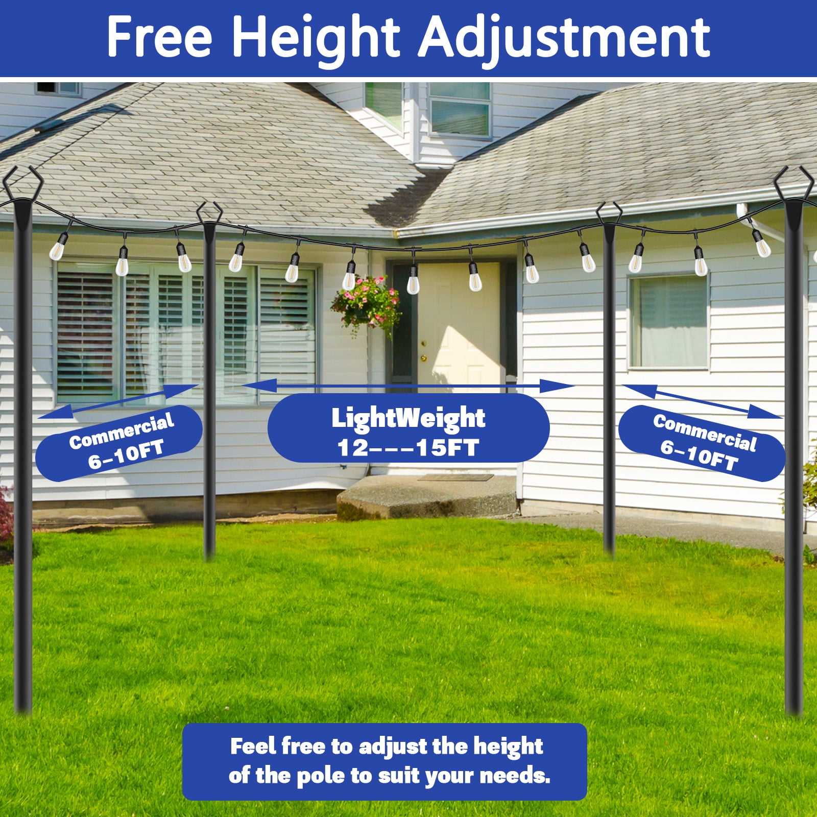 10Ft 6 Pack String Light Poles ,Light Poles for Outside Lights,Outdoor with Fence Brackets Hanging Lights,Metal Stand Deck Patio Backyard