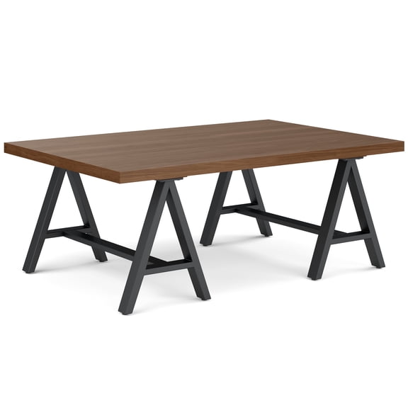 Simpli Home Sawhorse Industrial 48 inch Wide SOLID WALNUT WOOD and Metal Coffee Table