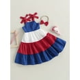 thumbnail image 3 of 4th of July Toddler Little Girl Outfit Fourth of July Red White and Blue Dress American Flag Tiered Dresses, 3 of 9