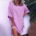 thumbnail image 2 of Summer Plus Size Dresses for Womens 2025 Fashion Casual Solid Color Mid-Sleeve Cotton Linen Slit Dress, 2 of 6