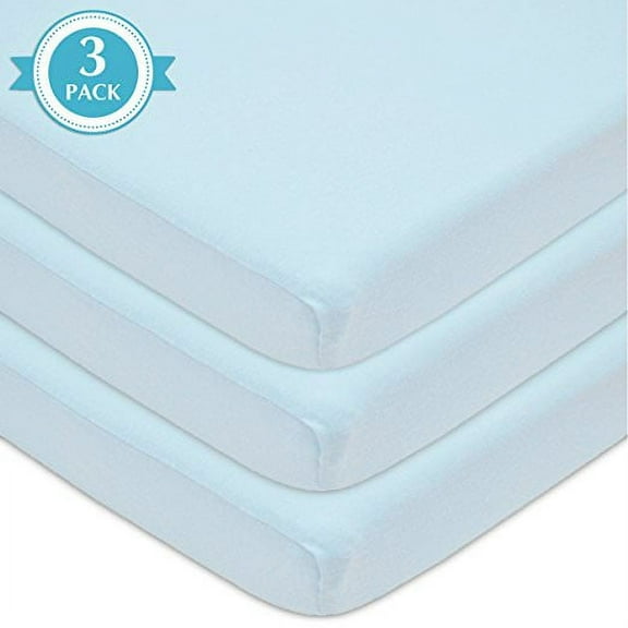 TL Care 3 Pack 100% Natural Cotton Fitted Pack and Play Sheets 39" x 27" - Soft & Breathable Pack N Play Sheets for Playard & Mini Crib Mattress, Blue, for Boys & Girls