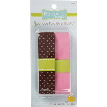 Babyville Boutique Fold Over Elastic, Brown with Dots and Solid Pink Multi-Colored