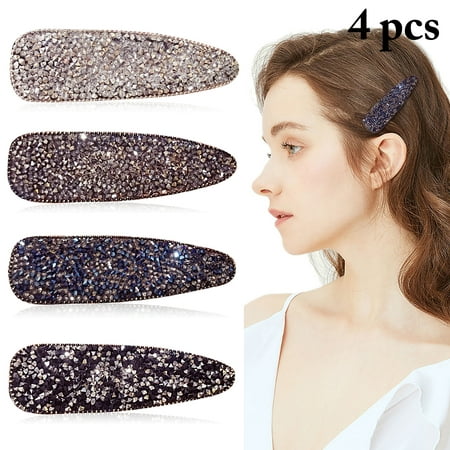 4PCS Womens Hair Snap Clips Stylish Glittering Rhinestone Hair Barrettes Hair Pins Accessories for Girls Ladies