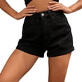thumbnail image 3 of Wevis Women's High Waisted Denim Shorts, Classic Jean Shorts with Rolled Cuff Hem, Five Pocket Casual Summer Shorts, 3 of 4