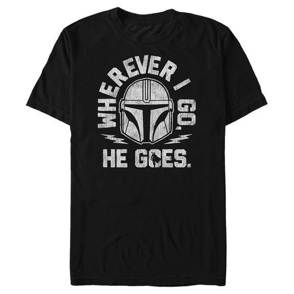Men's Star Wars: The Mandalorian Father's Day Mando Wherever I Go, He Goes Graphic Tee Black Medium