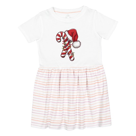 Inktastic Red and White Candy Cane Santa Christmas Funny Xmas Lights Girls Toddler Dress
