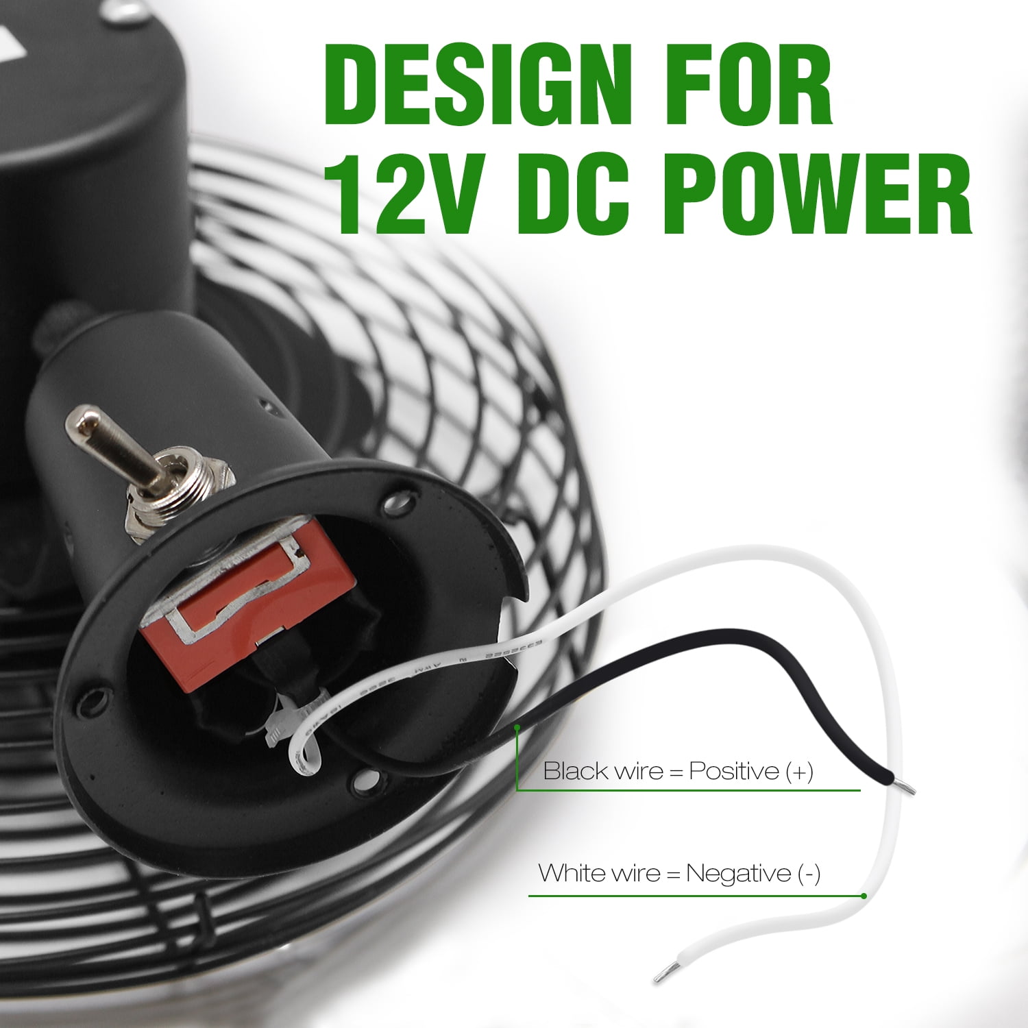 Maichis Heavy Duty All Metal 12V Car Fan, 8inch fan blade with Black Finished and 2 Speed Switch, Ventilation Electrical Cooling Air Metal Fan for Cars, Trucks, RV, Delivery Vehicle, Bus, Van