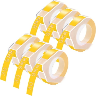 GREENCYCLE 6PK Compatible for Dymo 3D Plastic Embossing Labels 520108 White on Yellow Label Tape 9mm 3/8'' x 3m 9.8' Use in Organizer Xpress Pro 12966, Office Mate II 1540, Motex E101 Label Maker