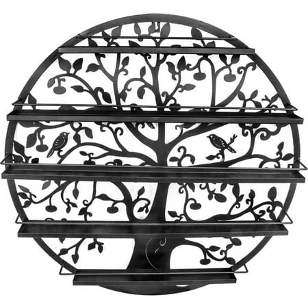 Floral Silhouette Metal Wall Art Sorbus Wall Mounted 5 Tier Nail Polish Rack Holder, Tree Silhouette Black Round Metal Salon Wall Art Display ()