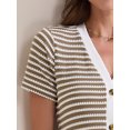 thumbnail image 5 of DARING DIVA Striped Ribbed Knit Short Sleeve Midi Dress S Coffee, 5 of 6