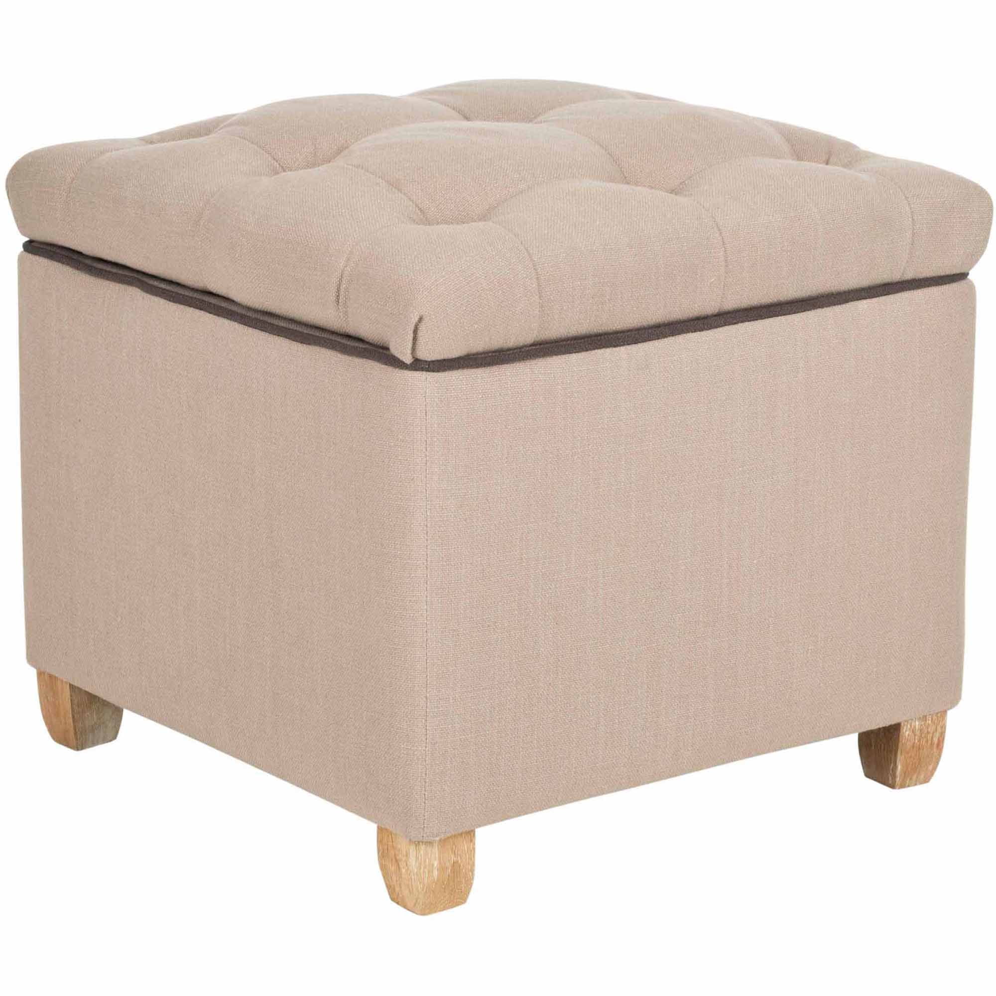 SAFAVIEH Joanie Rustic Glam Tufted Storage Ottoman, Beige