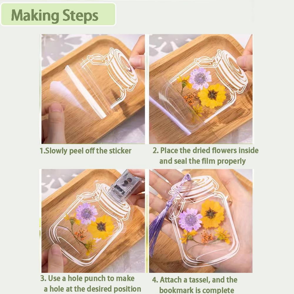 Transparent Dried Flower Bookmarks, 2026 Upgraded DIY Clear Bookmark Making Kit with Jars and Stickers