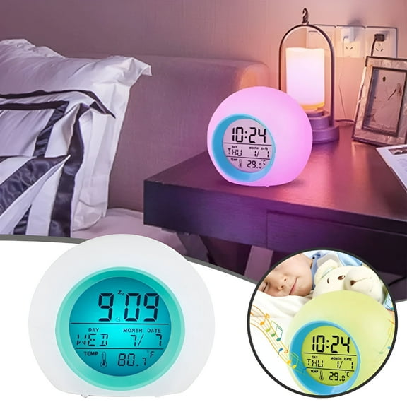 DESIGNICE Clocks For Living Room Modern The Hatch Alarm Clock Led Clock For Desk Kids Alarm Clock Cute Digital With Temperature Date Change 7 Colors Ok To Wake Boys Girls Get Up For Bedroom