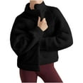 thumbnail image 6 of Brglopf Women's Fuzzy Fleece Jacket Zip Up Cropped Sherpa Coats Casual Winter Warm Fashion Mock Neck Outwear with Pockets(Black,L), 6 of 9