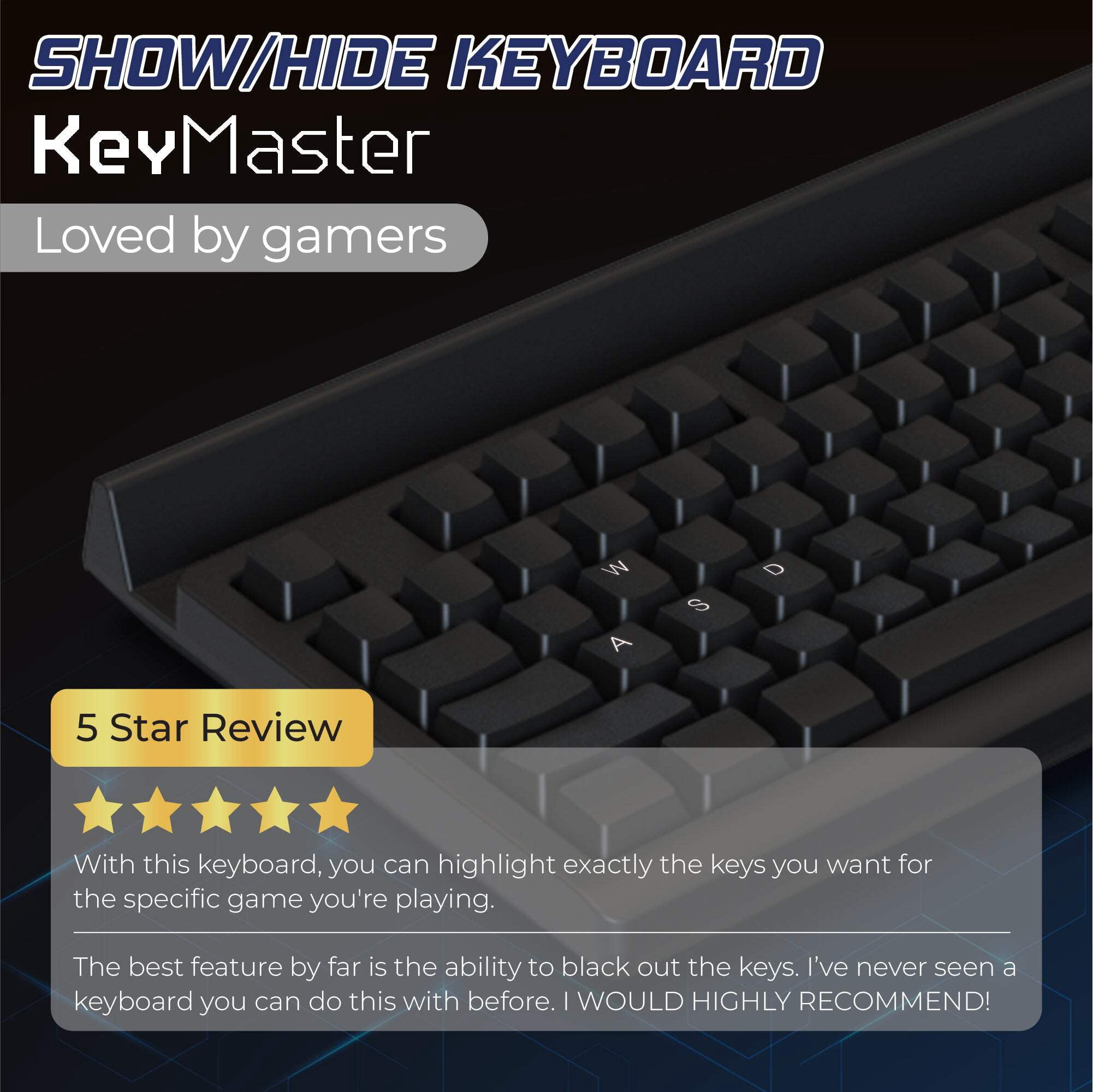 Blank or Visible Keys | Mechanical Wired PC Gaming Keyboard by Keymaster | Shine Through Keycaps with Custom Key Lighting | Backlit White LED with Show/Hide Light Up Keys | Silent Linear Switches