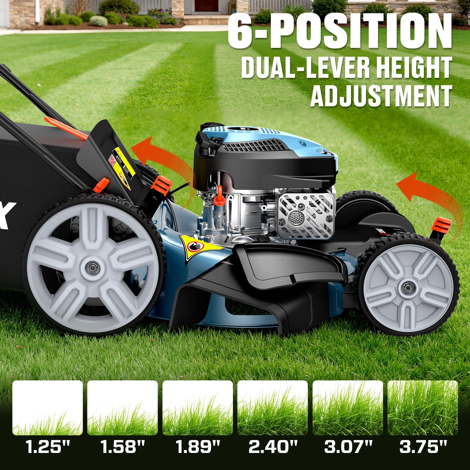 SENIX 170cc 21" Self-Propelled Gas Lawn Mower with 3-in-1 Mulch/Bag/Side Discharge, 6 Height Adjustment Push Mower