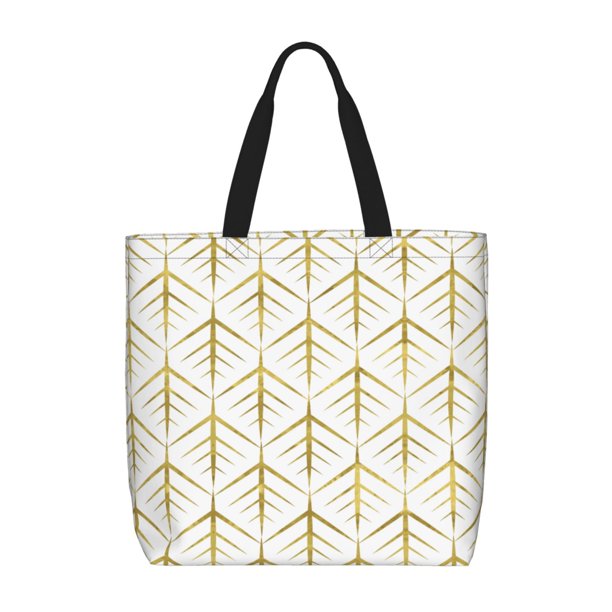 Easygdp White And Gold Geometry Bolsa Tote para Mujer, Bolso de Hombro para Trabajo, Playa, Viajes, Compras y Supermercado
