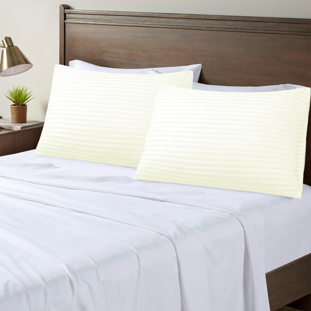 PiccoCasa Ensemble de 2 Taies d'Oreiller en Microfibre Rayées Queen Douces Durables Beige