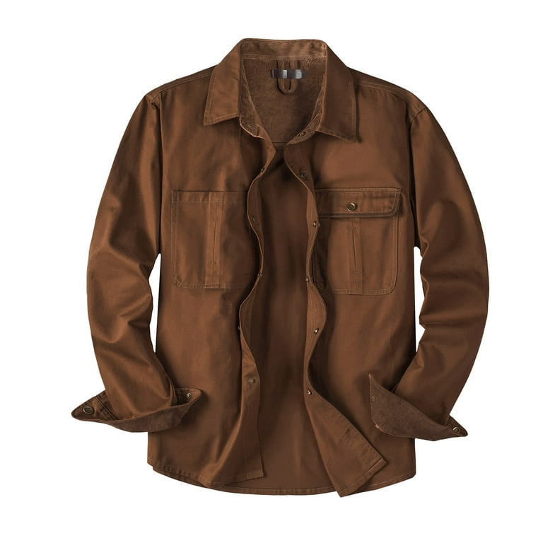 Smihono Winter Fall Men Casual Solid Turndown Long Sleeve Button Jacket with Pockets Long Sleeve Hoodless Casual Outwear & Jackets Fleece Lightweight