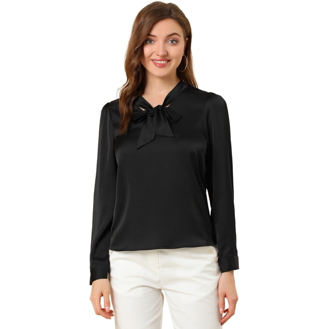 Blusa elegante Allegra K Cuello Sedoso En V Manga Larga Negro S